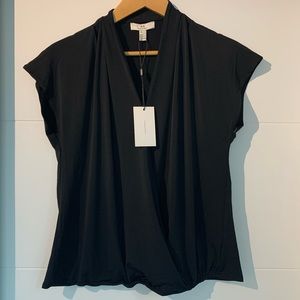 NWT Halston Black Short Sleeve Blouse (Size S)